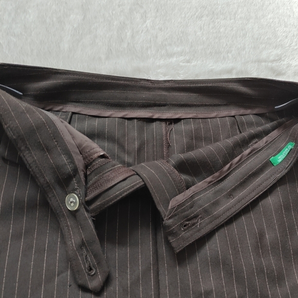 United Colors Of‎ Benneton Medium Pinstripe Brown Midi Skirt Pocket Back Slit - Picture 6 of 9